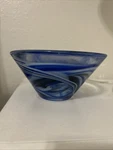 Kosta Boda Swedish Art Glass Bowl Cobalt Blue Swirl Signed Scandinavian 8X5. Fixed Price $55.00.