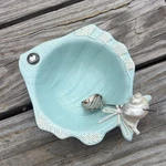 Mud Pie Light Blue Aqua Fish 5.5" Bowl Serving Dip Sauce Dish & Spoon Shell. Fixed Price $12.50.