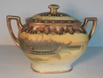 Antique Nippon Native American Large Sugar Bowl Painted Gold Beaded Porcelain. Fixed Price $117.00.