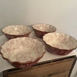 Set 4 Temp-tations By Tara Cranberry Floral Lace 7 Red Cereal Salad Soup Bowl. Fixed Price $49.99.