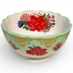 Pioneer Woman Garland 6.25" Footed Bowl Holiday Poinsettias Scalloped Edge. Fixed Price $26.76.
