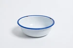 Canvas Round Tinware Cereal Bowl White With Blue Rim 6.75 Inches Diameter. Fixed Price $17.09.