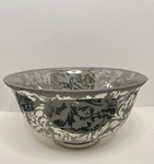 Mcm Etched Glass Bowl Silver Mirror Finish Leaf Motif Decor 10 Dia. Polished. Fixed Price $22.42.