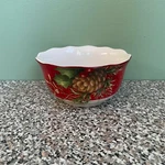 222 Fifth Poinsettia Holly Soup Cereal Bowl Discontinued Piece. Fixed Price $14.40.