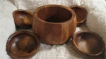 Vintage Dansk Wood Classics Jhq Large Salad W/4 Small Bowls. Fixed Price $99.00.