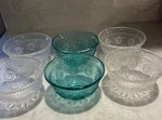 6 Pioneer Woman 5" Adeline Embossed Glass Dessert Bowls Clear & Teal 13 Oz.. Fixed Price $40.00.