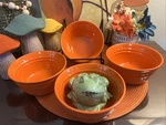 Set Of 4 Rachael Ray Tangerine Orange Double Ridge Stoneware Cereal Bowls. Fixed Price $39.99.