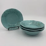 4 Aphorism Turquoise Melamine Cereal Bowls 7" Floral Crackle Soup Salad. Fixed Price $16.99.