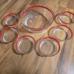 Unmarked Clear Glass Mixing Bowls Set Of 7 Red Rim Italy Modern Kitchen Dining. Fixed Price $23.99.