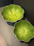 Simply Designz Mod Green Enamel & Aluminum Metal 9 Fruit Salad Scalloped Bowl. Fixed Price $40.00.