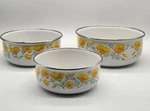Kobe Kitchen Vintage Mid Century Yellow Poppies Enamelware 3 Bowl Set. Fixed Price $20.00.