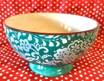 Pioneer Woman Traveling Vines Flowers Red Rim Teal Soup/cereal Bowl. Fixed Price $12.00.