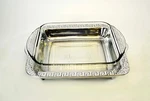 Mexican Pewter Pyrex Holder W/glass Pyres, Aztec PATTERN-12"L 10 5/8"W. Fixed Price $49.50.