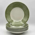 (6) Pier 1 Bowls 8 Inch Textured Bands Green White Soup Pasta Cereal England. Fixed Price $60.00.