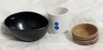 Ikea, Fornyad Darcel Ceramic Black Bowl, Brown Side Dish And White Cup, 2019. Fixed Price $45.00.
