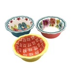 Pioneer Woman Dip Bowl Melamine Jewel Burst Blossom Teal Yellow Peach Set Of 3. Fixed Price $21.24.