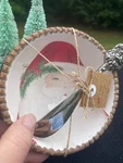 Mud Pie Rustic Wood Dipping Bowl With Knife Spreader Santa Inside Nwt 5X3". Fixed Price $12.99.