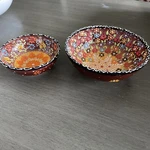 Hand Made Set Raised Enamel Ceramic Colorful South American 2. Fixed Price $17.59.