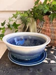 Studio Art Pottery Fruit Berry Bowl Colander Strainer Under Plate Blue 7". Fixed Price $24.99.