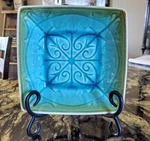 Roscher Aqua Blue Crackle Glaze Square Soup/cereal Bowls X 4. Fixed Price $19.99.