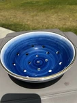 Anthropologie Mimira Colander Bowl Hand Painted Blue Gold Rim 6 Fruit Serving. Fixed Price $29.99.
