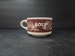 Vegetable Brown Stoneware Bowl, Usa Pottery, Handled Soup Mug, Cream Base. Fixed Price $9.00.
