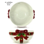 St. Nicholas Square Holly Jolly 11" Large Serving 5QT Bowl Red Ribbon Nwt. Fixed Price $27.95.