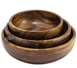 Wooden Serving - Set Of 3 Fruit Salad Cereal Bowls Long Lasting. Fixed Price $34.04.