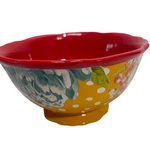 Lot Of 4 The Pioneer Woman Blossom Jubilee Footed Stoneware Bowl Yellow Red 6IN. Fixed Price $31.50.