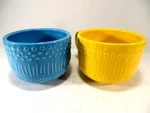 2 Clay Art Coffee Mugs Large Cups Teal And Yellow 17FLOZ 4.5"DIA. Fixed Price $15.00.
