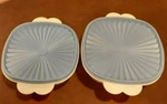 Vintage Tupperware Mixing Bowls 2510A-1 And 2512A-2 With Blue Lids. Fixed Price $49.27.
