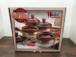 Vintage Welco Soup Crocks Ceramic With Lids Handle Set Of 4 Original Box. Fixed Price $23.99.