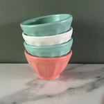 Anthropologie Amelie Latte Stoneware Bowls Set (4) - Coral, Seafoam Green, White. Fixed Price $29.99.