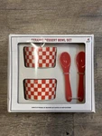 Ceramic Dessert Gift Set 4PC Red Checker 2 Bowls Spoons Holiday Kitchen. Fixed Price $9.99.