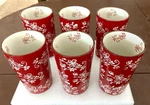 (6) Temp-tations By Tara Red Floral Lace 16 Oz Mugs. Fixed Price $59.00.