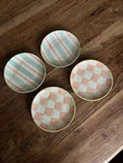 Creative Co-op Round Stoneware Tidbit Appetizer Plates Pastel Patterns, Set Of 4. Fixed Price $20.00.