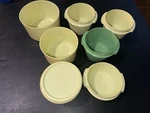 8 Tupperware Bowls Lid Lot Green Yellow Disco. Fixed Price $24.99.