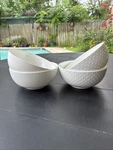 Maison Neuve Solid White Ceramic Soup Bowls Dots & Stripe 3.25" X 6.25" Set Of 4. Fixed Price $18.00.