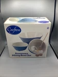 Nos Crofton Tabletops Mixing Bowl Set 3 Blue Glazed Stoneware. Factory Sealed. Fixed Price $59.99.