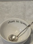 Mud Pie Just Queso Ceramic Bowl With Serving Spoon Set, Euc. Fixed Price $9.00.