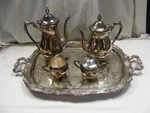 Vintage Hanson Silver Plate Coffee Service Tray Sugar Creamer 2 Pots 5-WEST. Fixed Price $250.00.