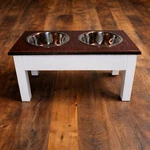 Hand Built Elevated Dog Bowl Stand Wood White Base With Mahogany Top. Fixed Price $69.99.