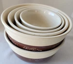 Oxford Stoneware - Cream Brown Snow Flower Nesting Bowls Set Of 5. Fixed Price $29.99.