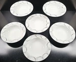 6) Pier 1 Opulent Metallic Rim Soup Bowls Set White Circle Table Dining Dish Lot. Fixed Price $69.67.