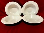 Homer Laughlin Gothic Ivory/cream Embossed Set Of 4 Rimmed Soup Bowls 7". Fixed Price $24.95.