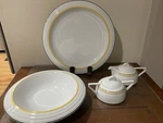 Studio Nova Contour Yellow Black Band Chop Plate Serving Bowl Creamer Sugar Lids. Fixed Price $35.99.
