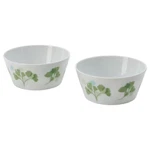 Ikea Stilenlig SET/2 Bowls White W/ Green Leaf Pattern Feldspar Porcelain 5". Fixed Price $23.51.