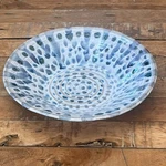Handmade Clay Bowl Blue Peacock Glaze Artist Signed By Lc 8" Diameter. Fixed Price $34.98.
