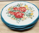 The Pioneer Woman Vintage Floral Plates Set 7 2915DMT Teal Rim 10.5 Dinner 8.5. Fixed Price $42.99.