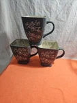 Temp-tations Temptations Set 3 Gray/cream Floral Lace Square Coffee Mugs. Fixed Price $25.00.